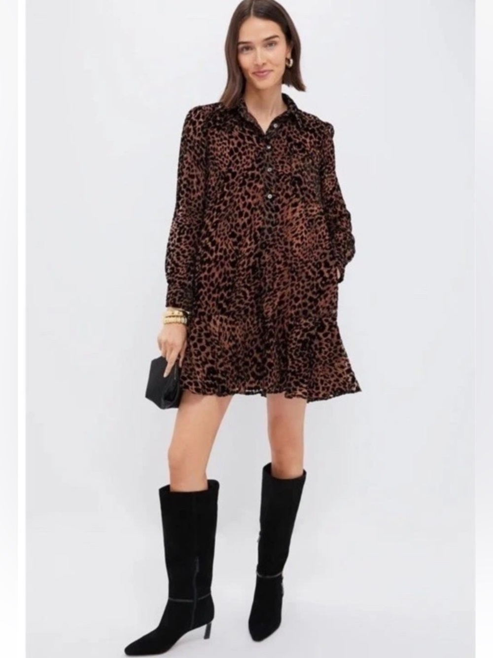 Tuckernuck Callahan Leopard Print Long Sleeve Shirt Dress Size M Velvet Burnout